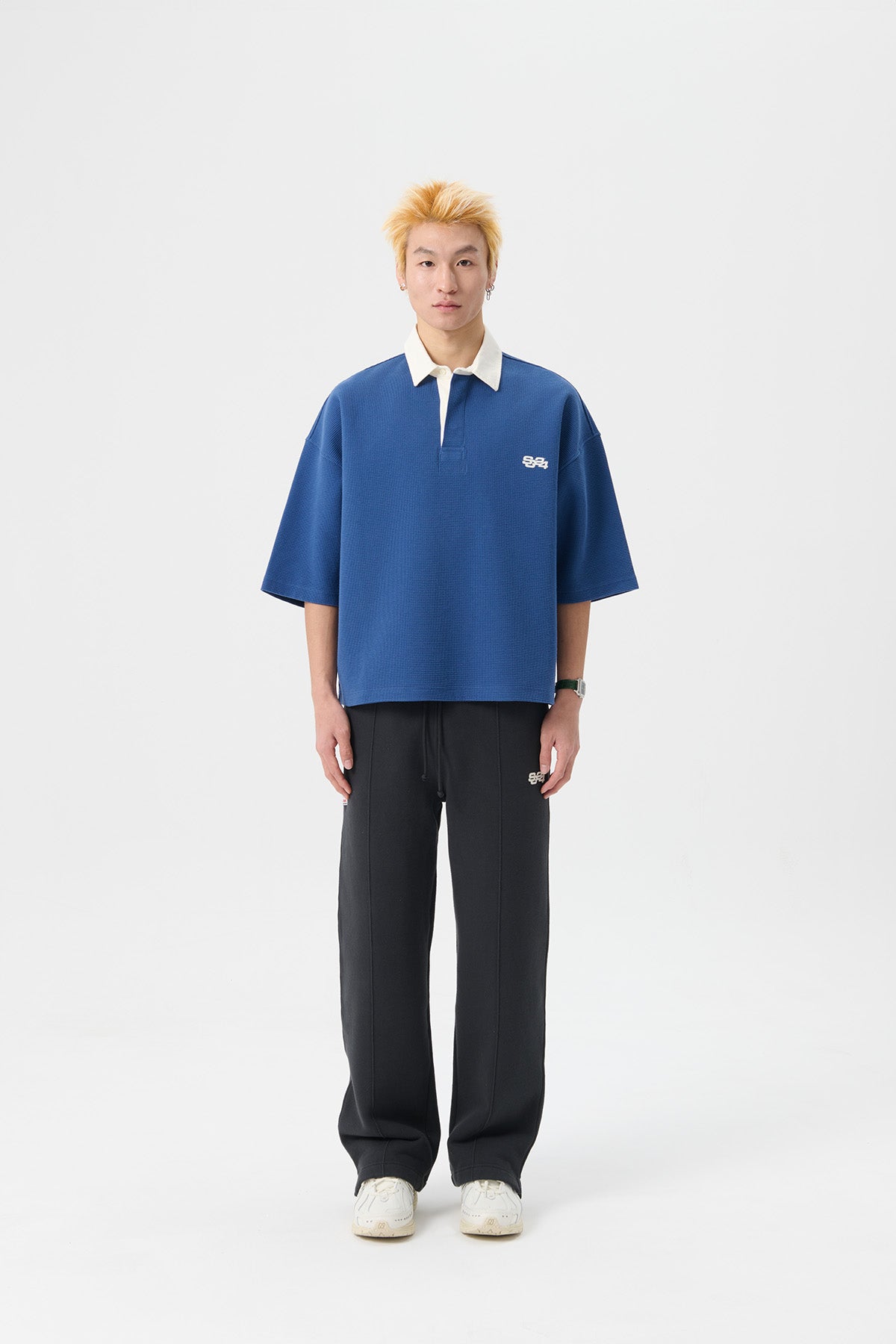 WAFFLE KNIT RUGBY POLO - TRUE NAVY