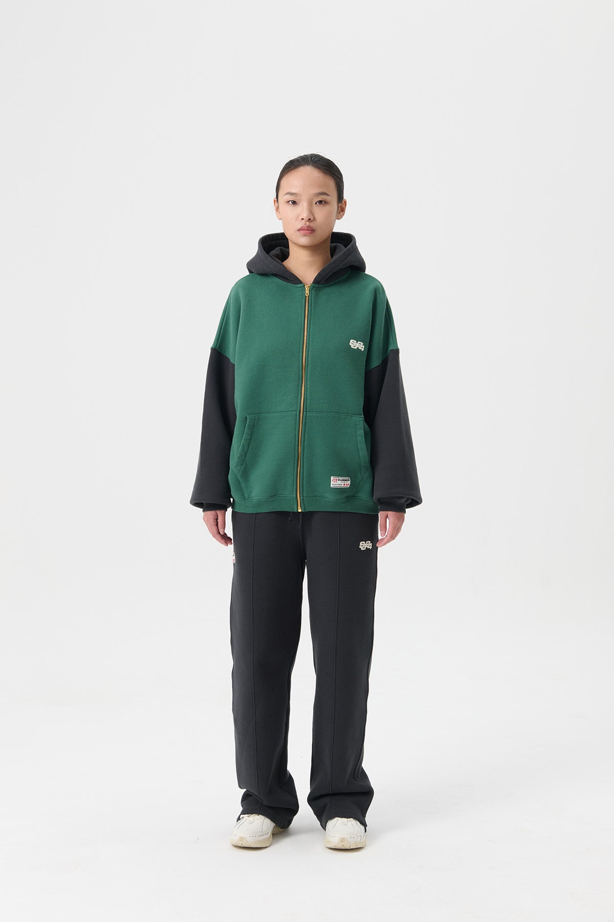 STACK LOGO ICON ZIP-UP HOODIE - HUNTER GREEN / JET BLACK
