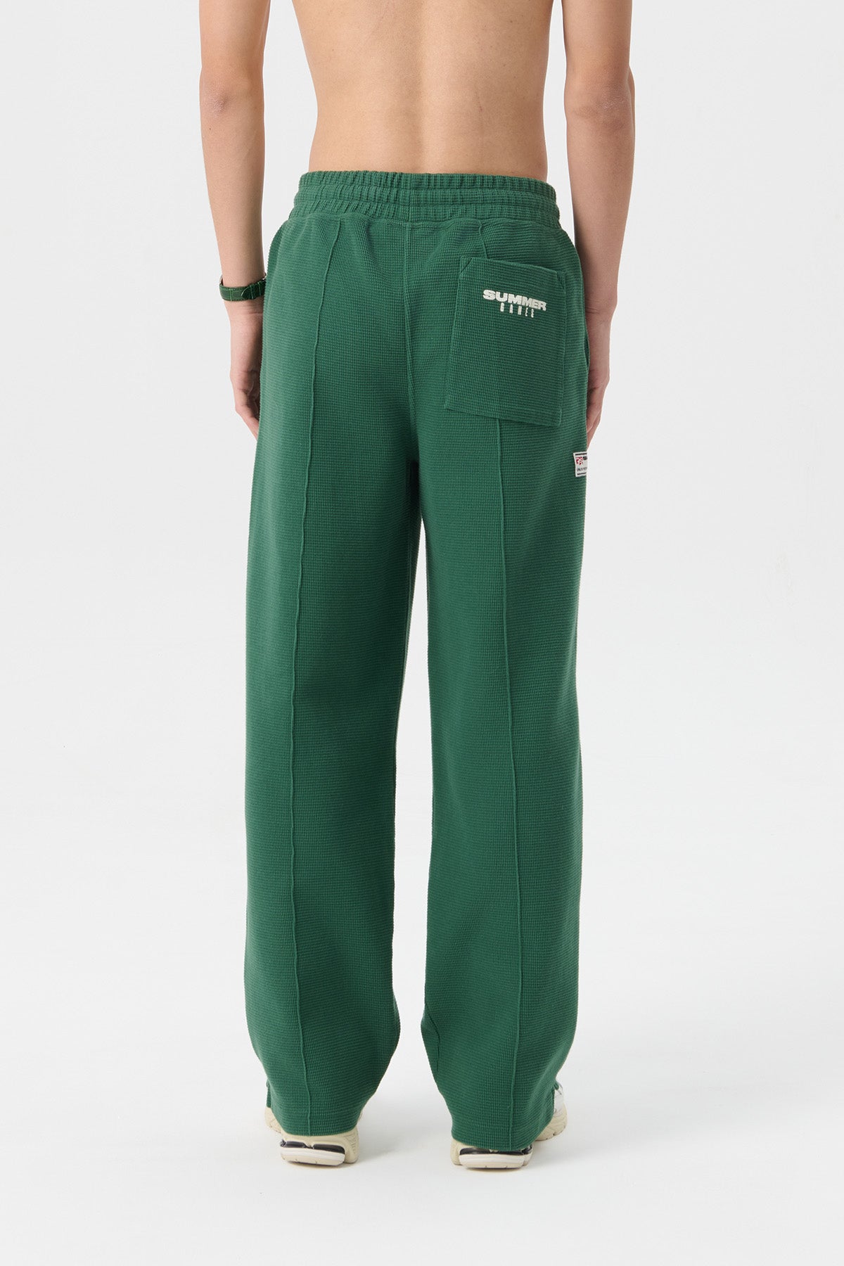 WAFFLE KNIT STRAIGHT LEG SWEATPANTS - HUNTER GREEN