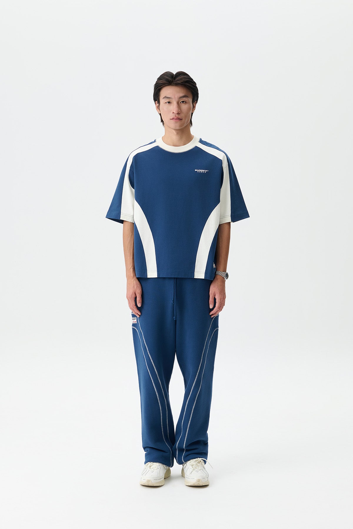 CONTRAST PANEL CLASSIC TEE - MARITIME BLUE/CANNOLI CREAM