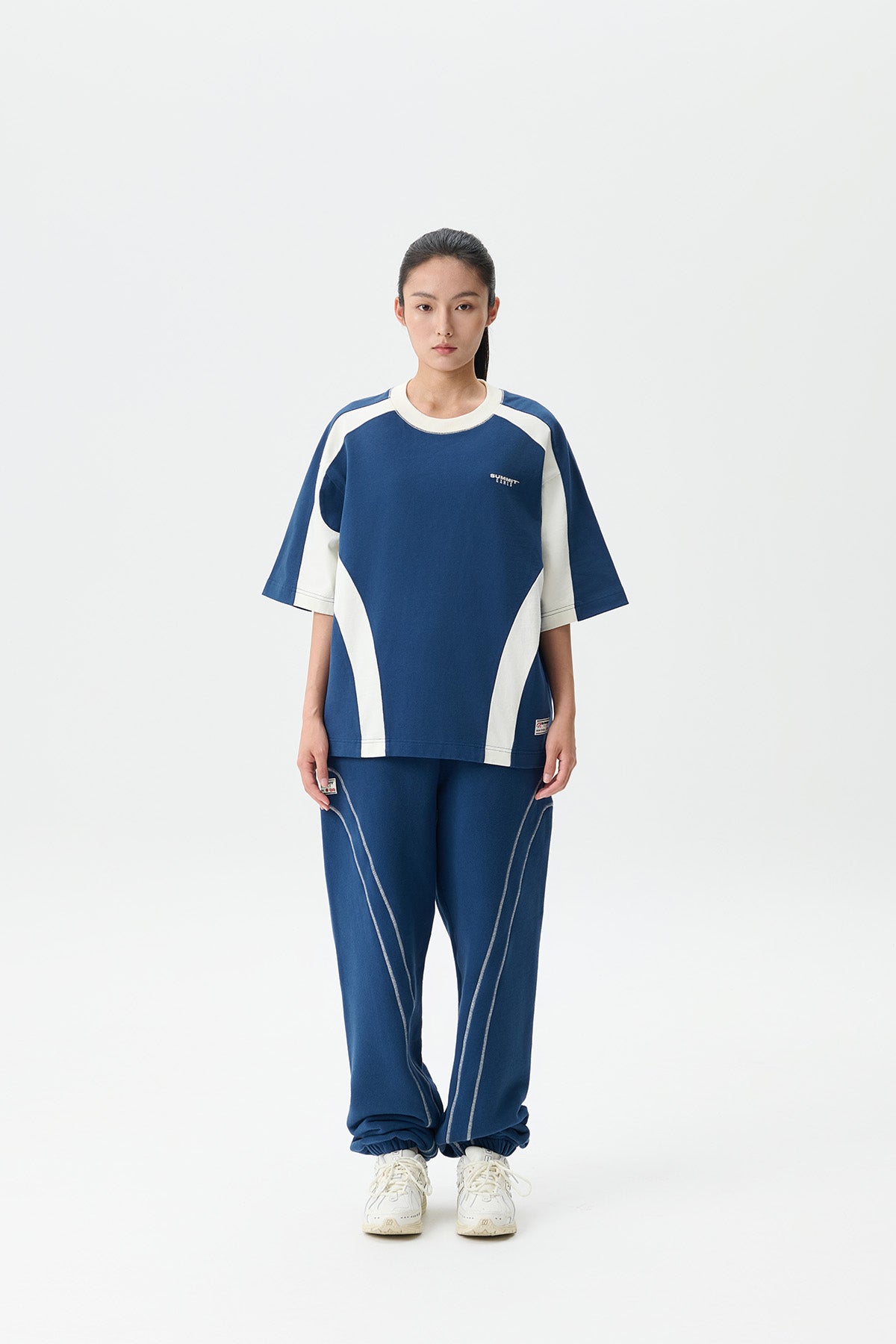 CONTRAST PANEL CLASSIC TEE - MARITIME BLUE/CANNOLI CREAM