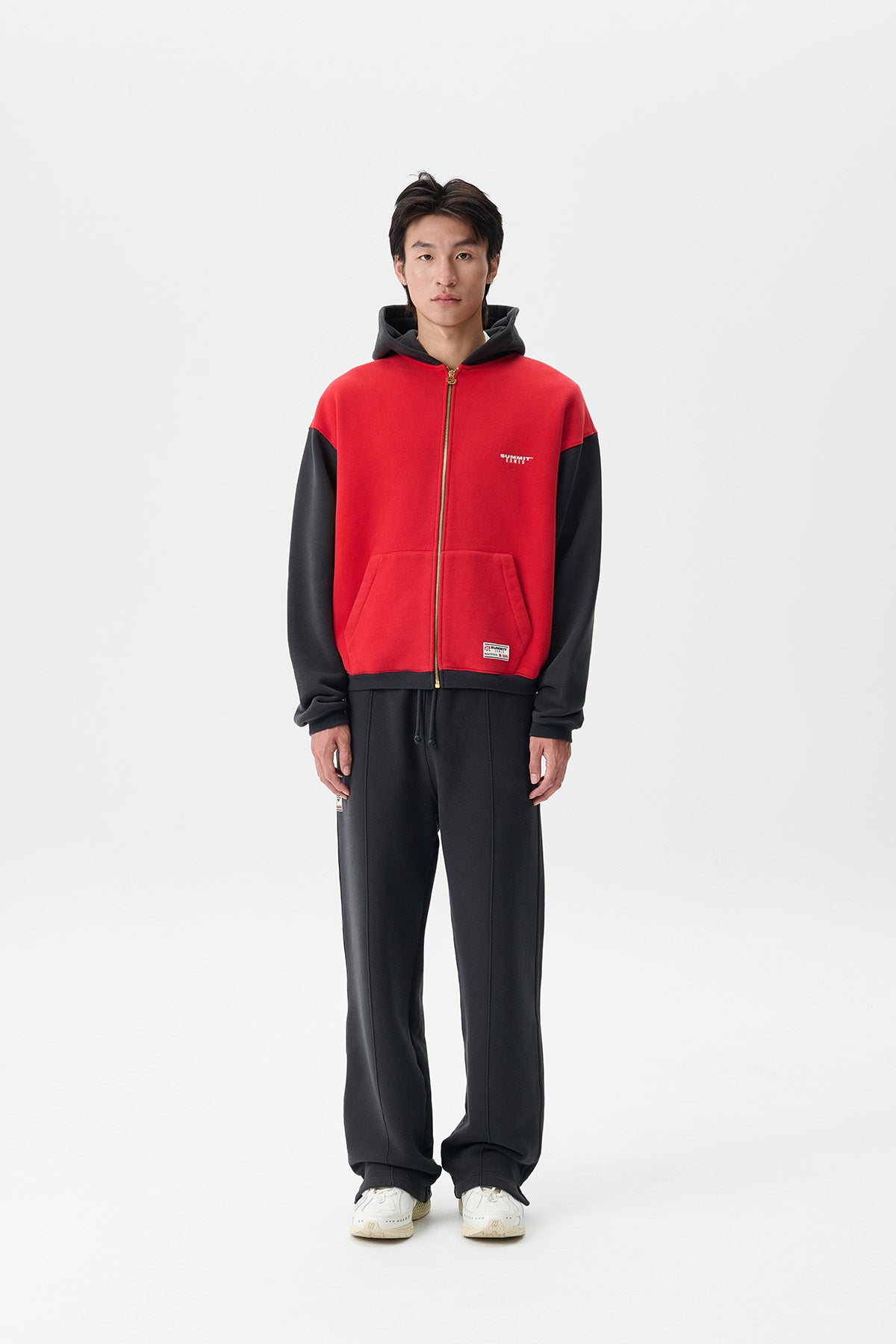CONTRAST ZIP-UP HOODIE - SCEPTRE RED/JET BLACK