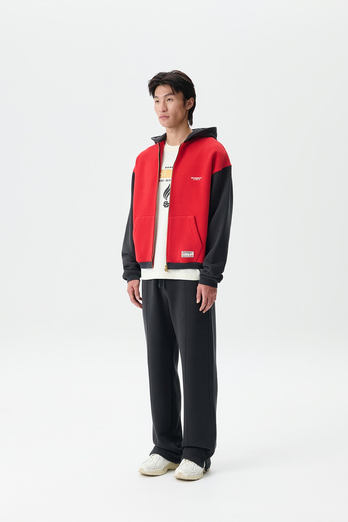 CONTRAST ZIP-UP HOODIE - SCEPTRE RED/JET BLACK