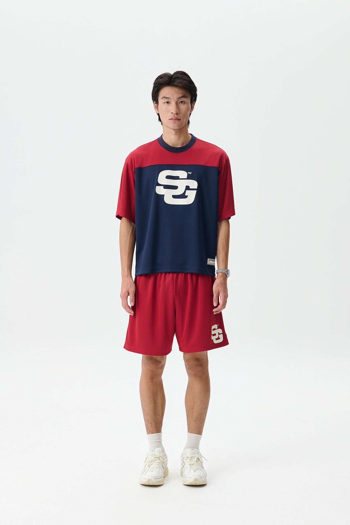 CONTRAST MESH TOP - SCEPTRE RED/MARITIME BLUE