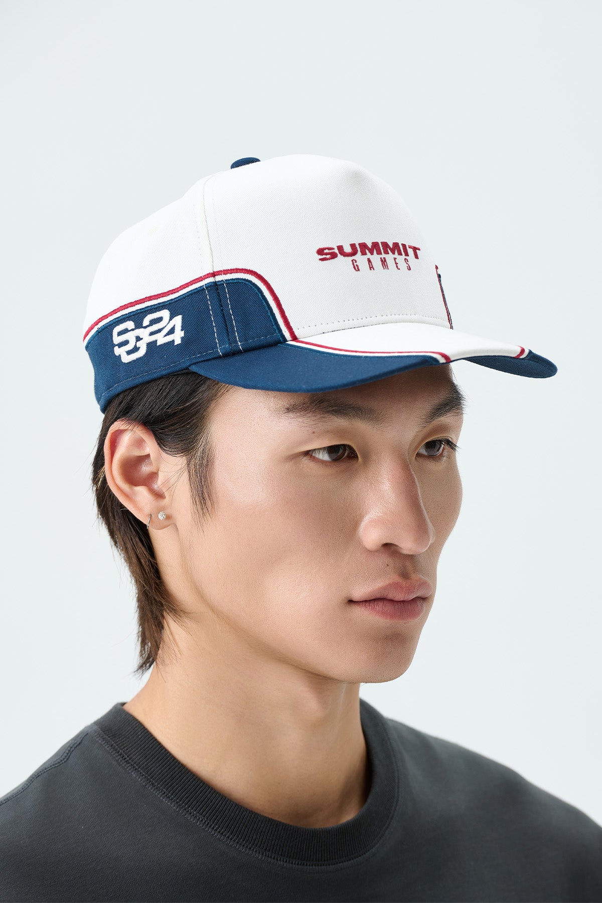 CONTRAST PANEL BASEBALL CAP - CANNOLI CREAM/MARITIME BLUE