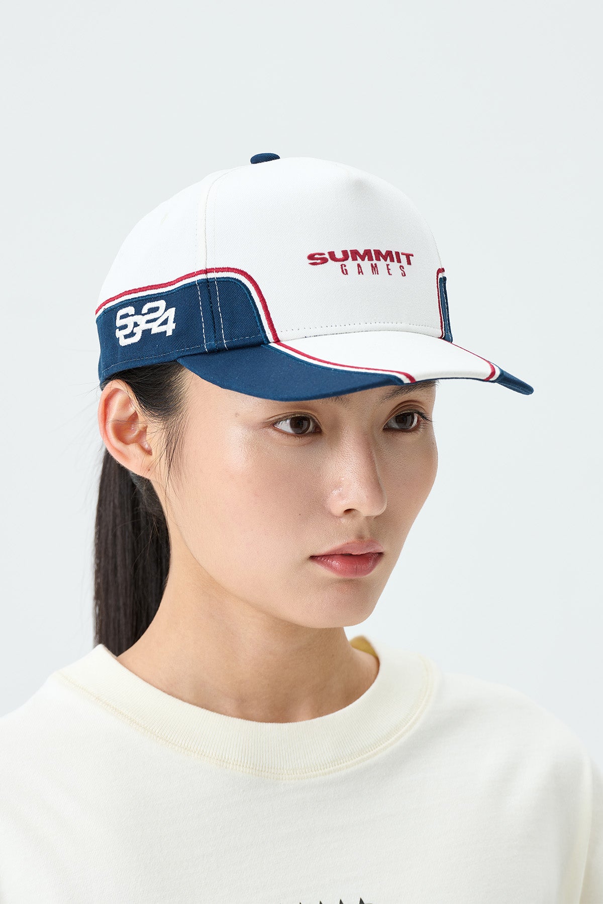 CONTRAST PANEL BASEBALL CAP - CANNOLI CREAM/MARITIME BLUE