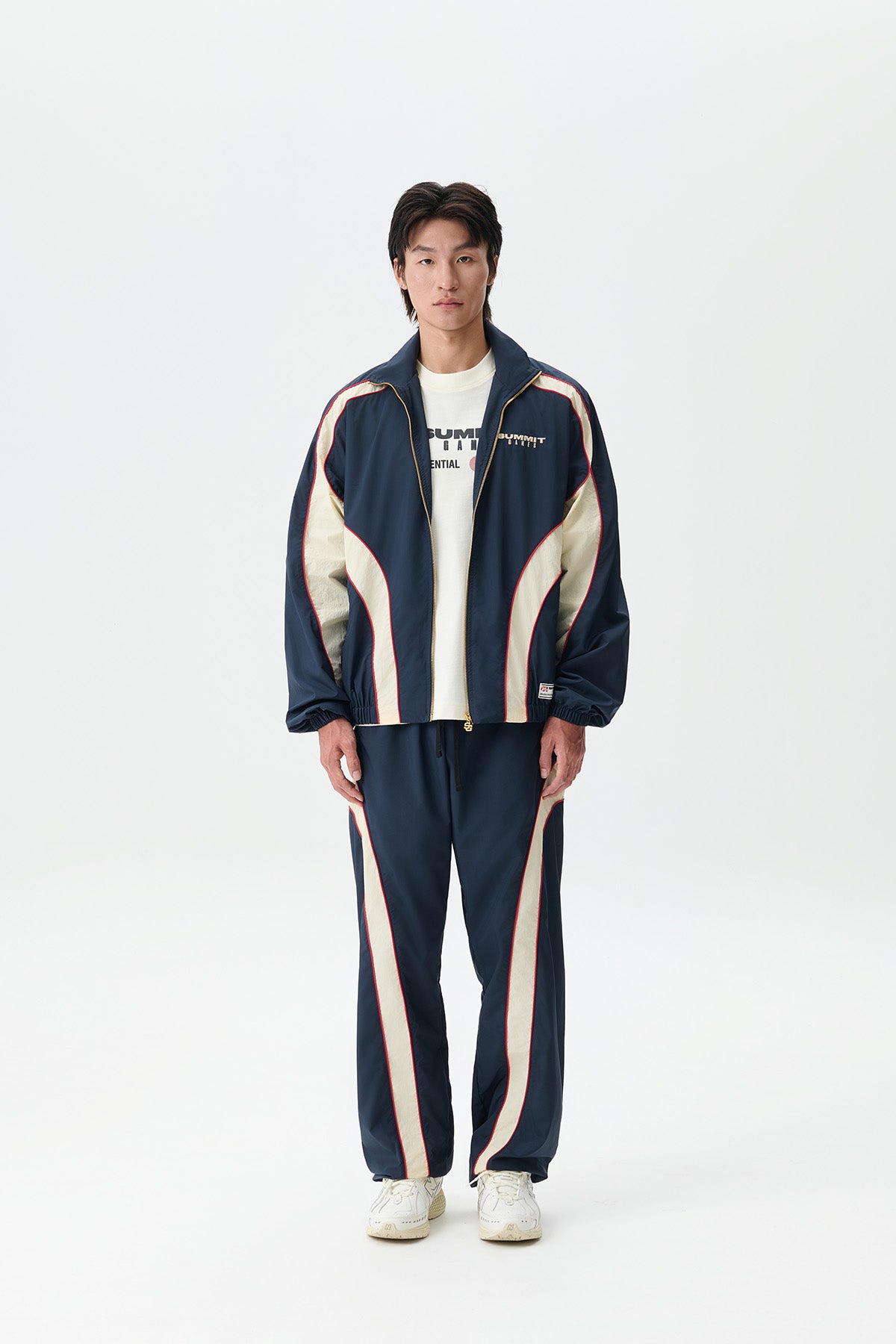 CONTRAST PANEL RIPSTOP NYLON TRACK TOP - MARITIME BLUE/CANNOLI CREAM ...